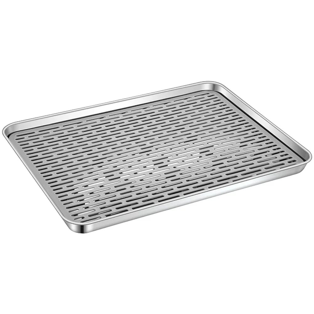 304 Stainless Steel Tea Tray Thickened Square Drain Plate With PP Grid For Kitchen Dish Drying And Vegetable Washing Tool