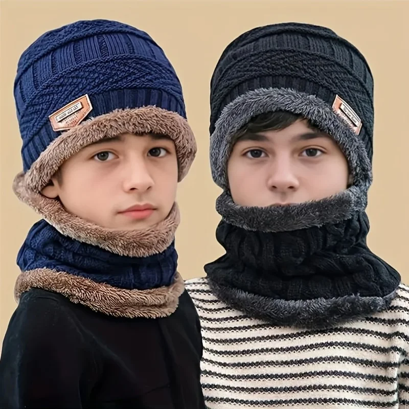 

Kids Warm Knitted Hat Scarf Set Children Autumn Winter Hat Soft Knitted Cap Bonnet Infant Kids Hat For Boys Girls
