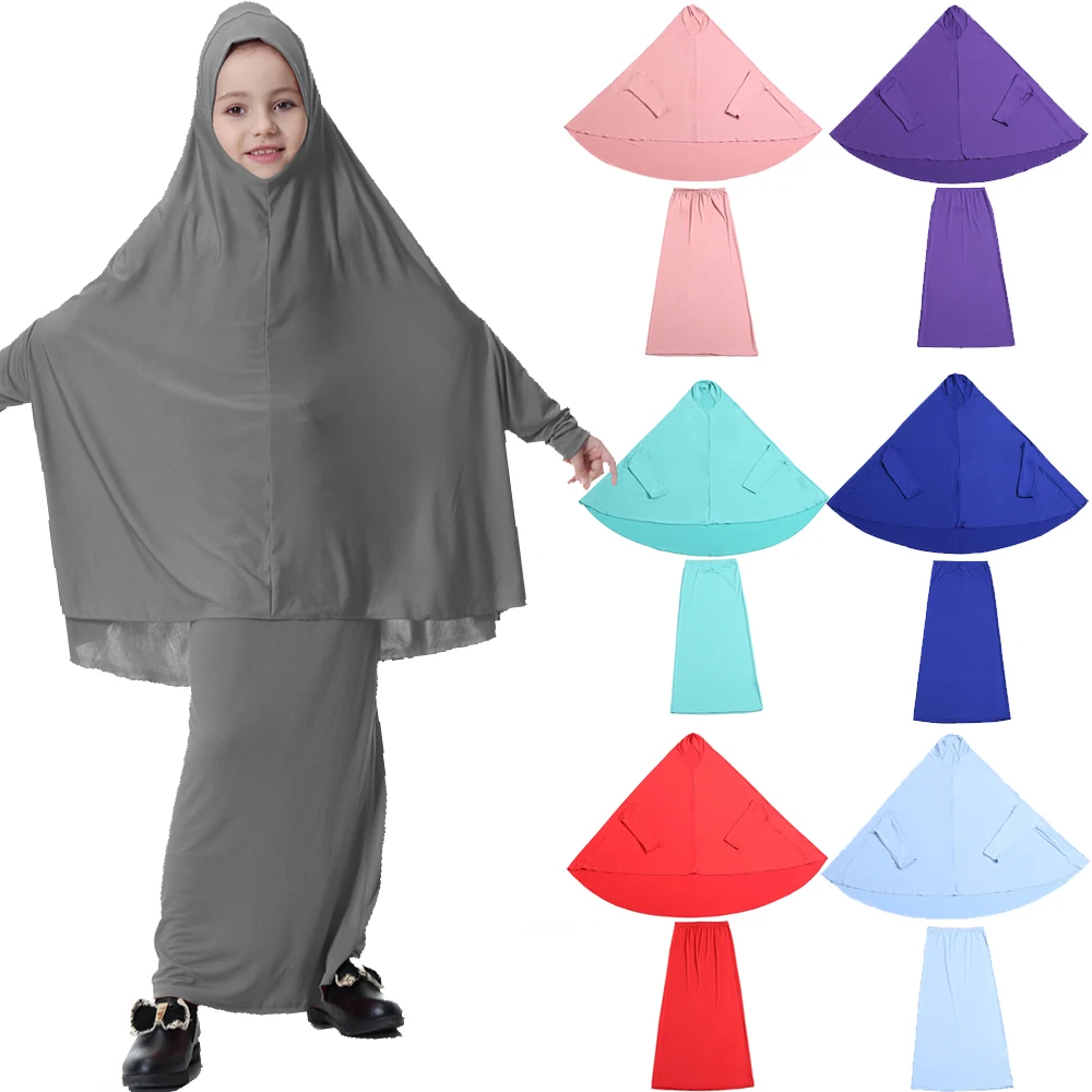 

Overhead Khimar Abayas Kids Girls Muslim Prayer Garment 2 Pieces Set Islam Hijab Dress Niqab Abaya Robe Kaftan Ramadan Eid Burqa