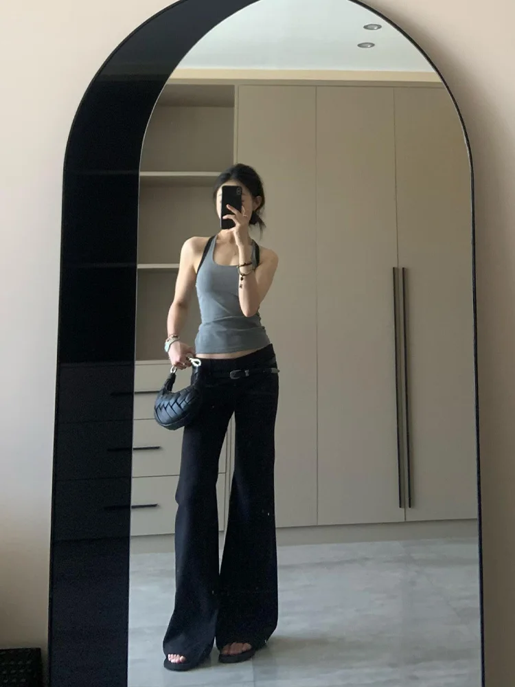 Taille basse jambe large costume pantalon femmes automne hiver Faion mince droite longueur de plancher pantalon haute rue Sle pantalons décontractés