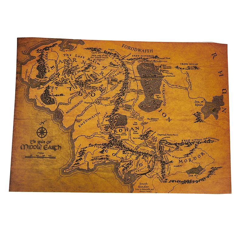 The Rings Middle Earth Map The Retro Kraft Paper Poster Decoration Wall Sticker