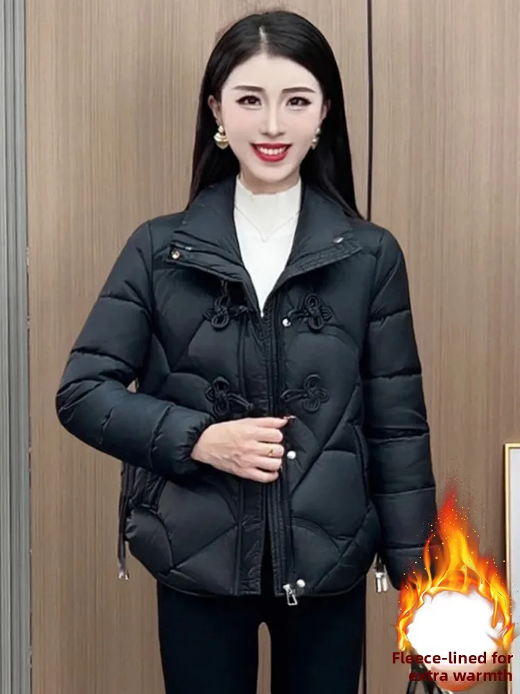 중국 슬레 버튼업 티엔드 코튼 재킷 여성용 패딩 코트 겨울 패션 아우터웨어 엄마 겨울 코트