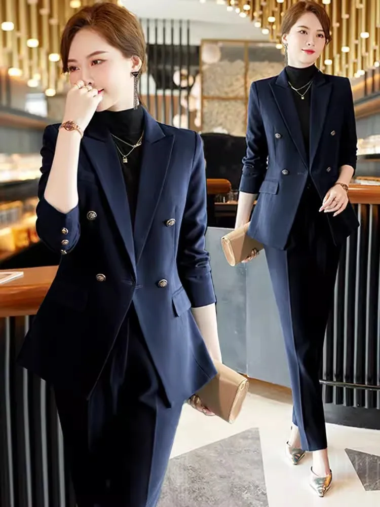 Navy Blue Suit Women\'s Spring and Autumn Hotel Front Desk Manager High-End Business Wear Formal Suit Work Clothes Suit Jacket