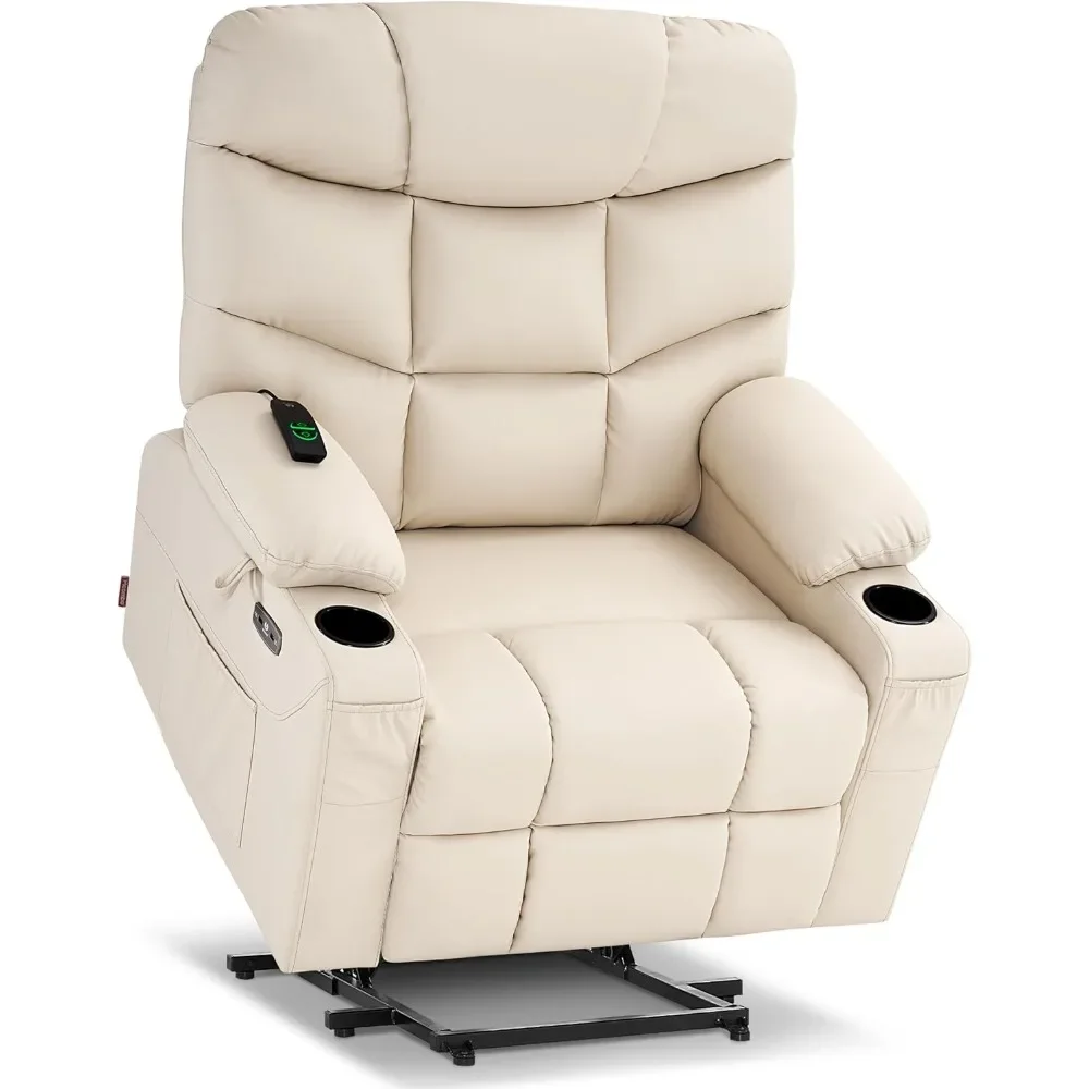 Power Lift Recliner Chair with Extended Footrest for Big Elderly People, Faux Leather R7289 (Cream White, Medium-Wide)