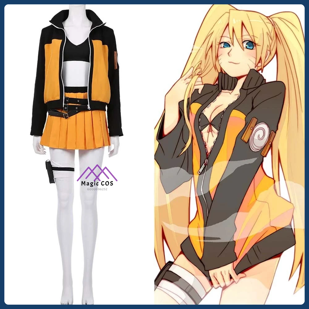 

Anime Shippuden Cosplay Costume Uzumaki Role Playing Clothes Full Set Orange Outfit Coat Skirt for Women Adult Comic Con Party