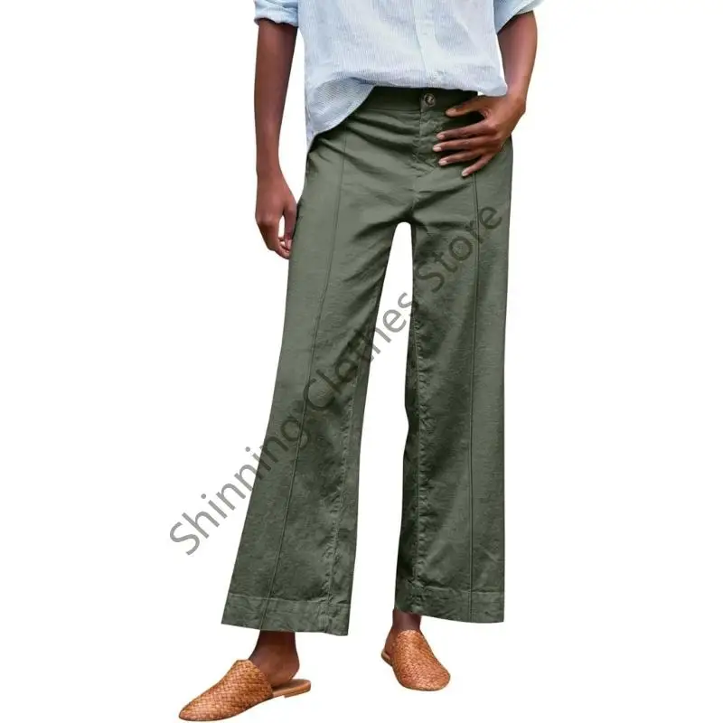 

M68A Women's wide-leg linen trousers, stretch high-waisted, business casual work pants