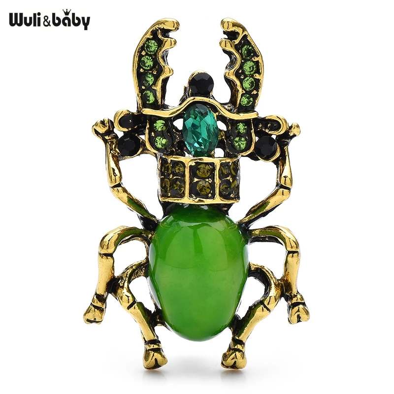 

Wuli&baby Vintage Beetle Brooch Pins Crystal Enamel Insect Cute Metal Badge Jewelry Gift
