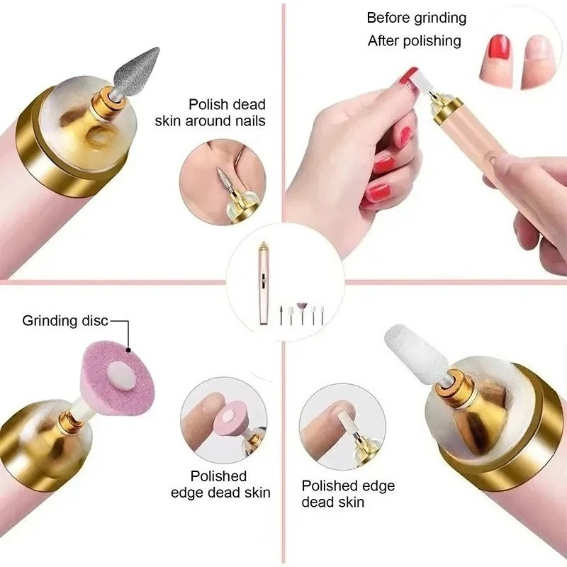Juego de taladro eléctrico para esmalte de uñas, máquina con luz, múltiples engranajes, portátil para manicura acrílica, pedicura, herramientas de cuidado de pulido