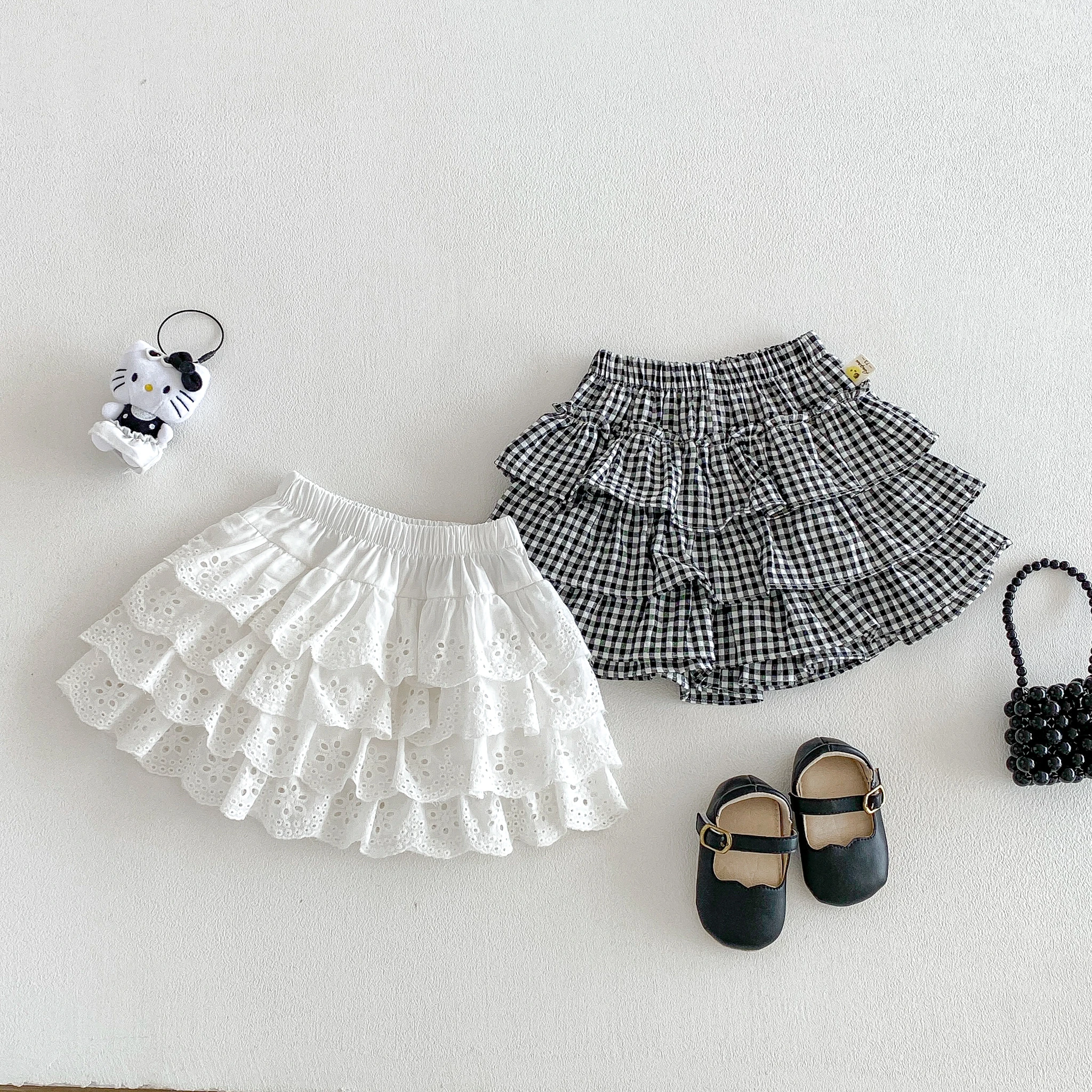 Koreanischer Stil Neuer Sommer Kleinkind- und Baby-Prinzessinnenrock mit Waldkuchen-Plissee, Karierter Halbrock, Vielseitige Kleiderhose – Detail 2