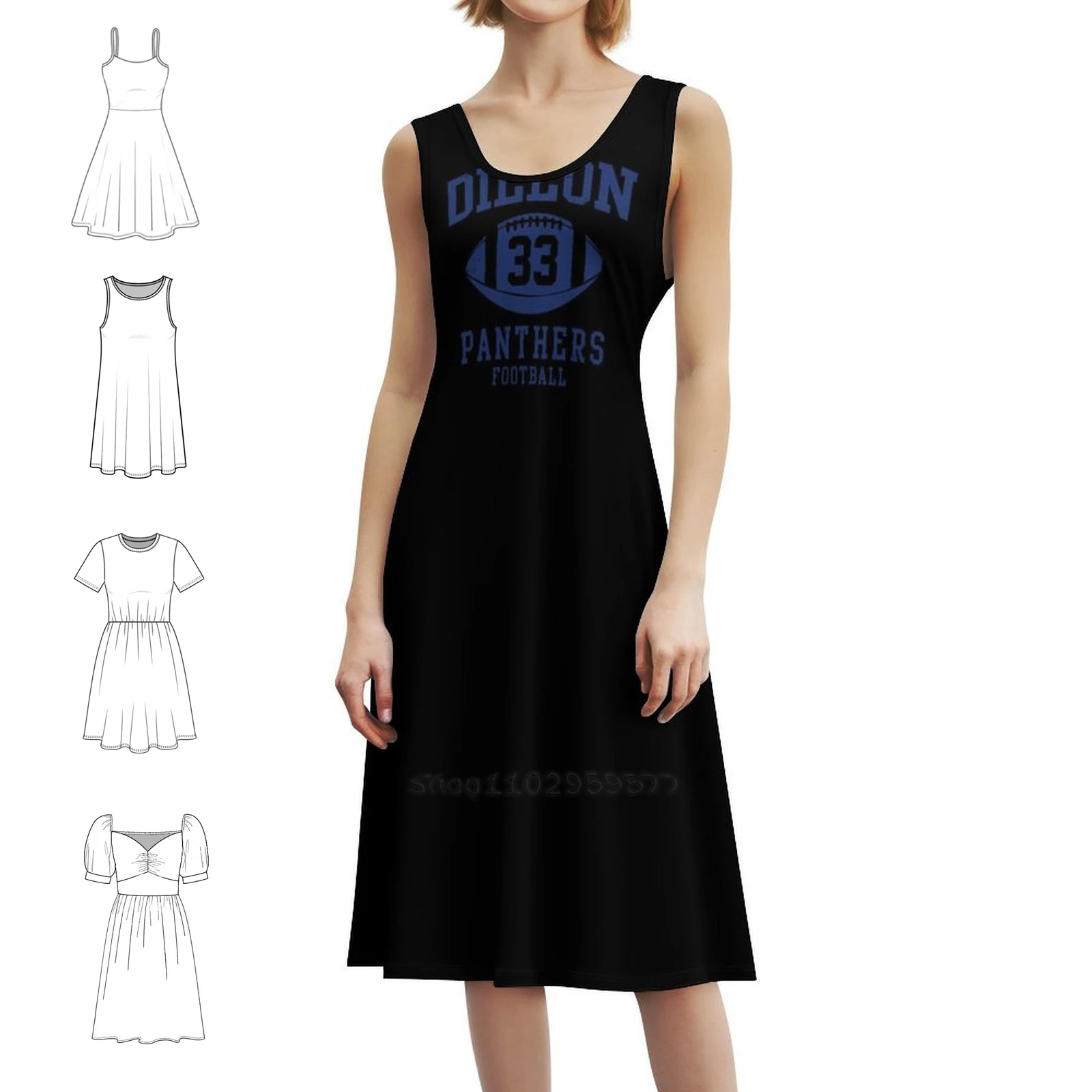 Dillon Panthers Football Bohemian Sleeveless Dress Multi-Print Beach Vacation Party Dress Dillon Panthers Football Dillon Dress