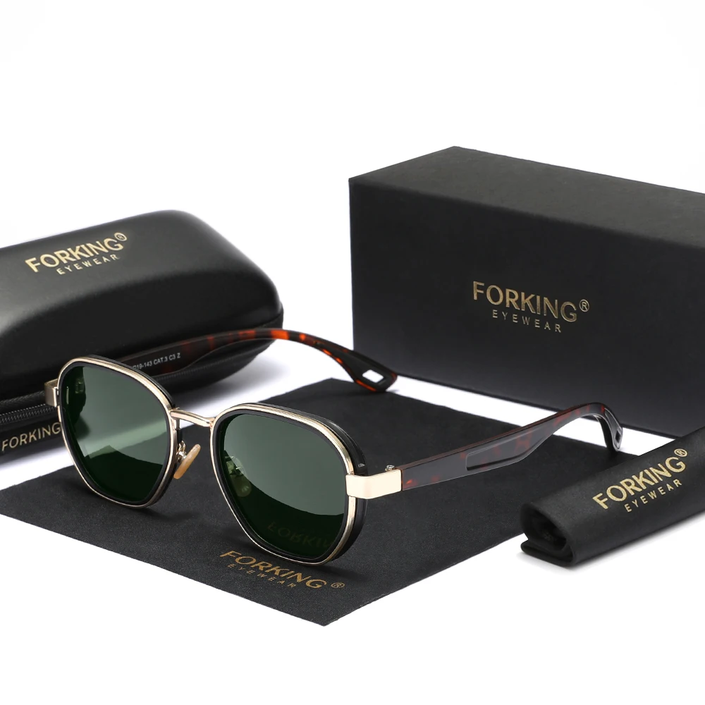 

FORKING Brand Fashion UV400 Round Sunglasses Men Polarized Women Eyewear Vintage Style Male Travel Glasses