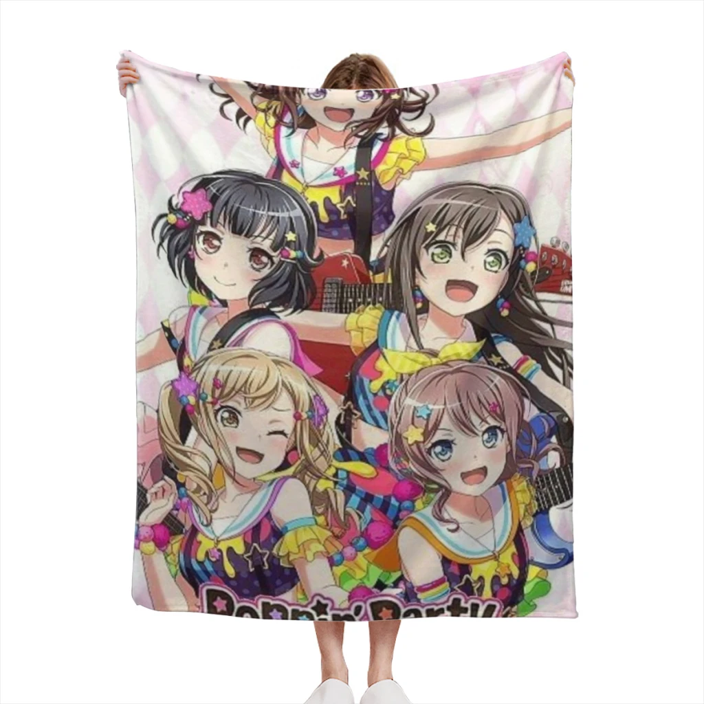 

Poppin Party Light Blanket Flannel Family Living Room Plush Sleeping Blanket Outdoor Travel Camping Bed Sheet Kawaii Japanese