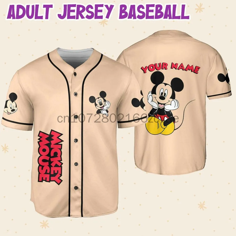 Disney Baseball Mickey customized Baseball Jersey Cartoon Print Baseball Jersey Shirts Outdoor Sports Casual Men Women Kids Tops