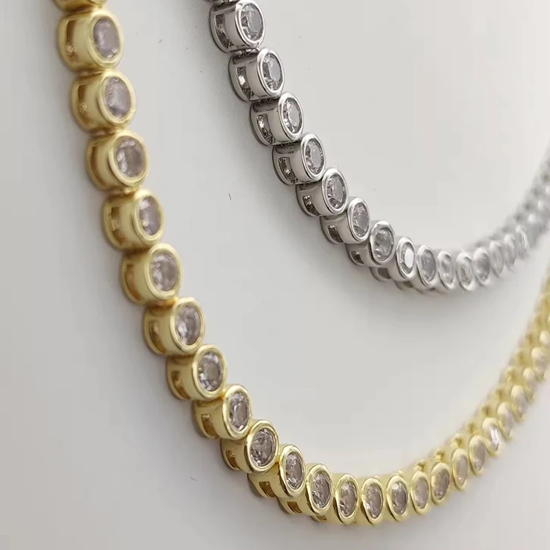 Full 2mm/3mm VVS1 Moissanite Bubble Tennis Necklace For Women S925 Sterling Silver Plated 18k Neck Chain Choker Bracelet Jewelry
