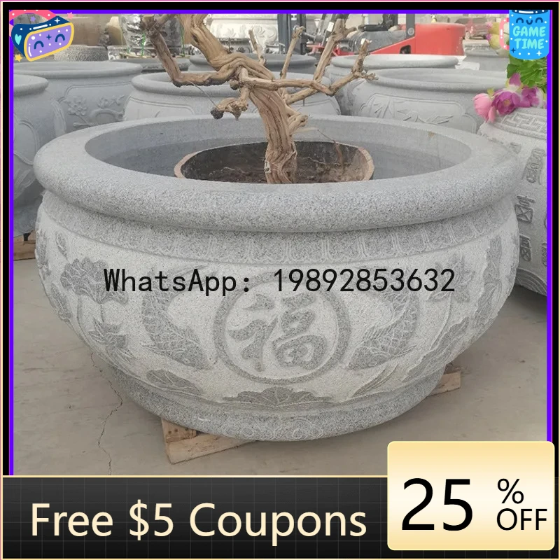 AB Stone Carving Fish Tank Courtyard Balcony Granite Round Flower Pot Via Outdoor Bluestone Antique Decoration