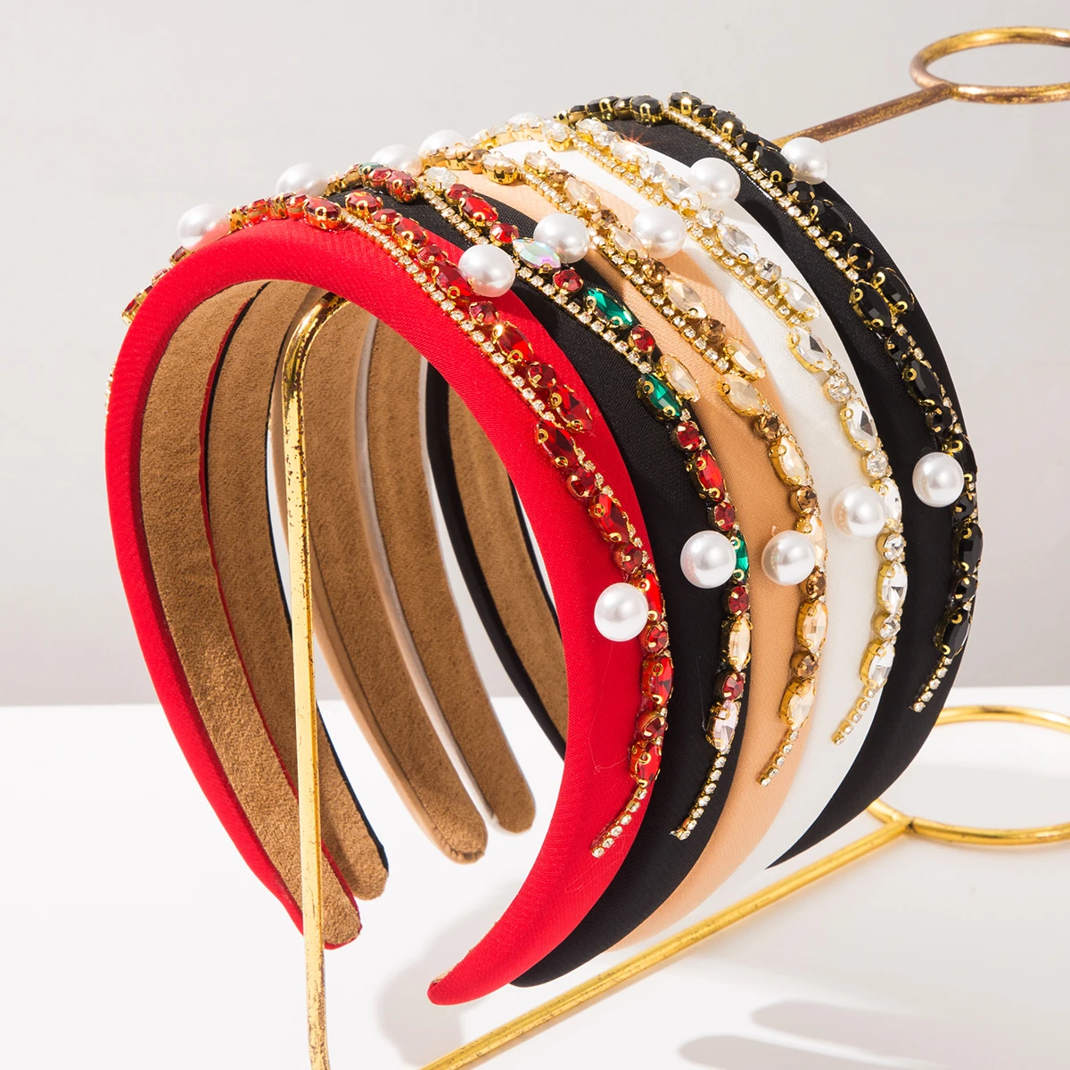 Cross Border New Retro Solid Color Irregular Chain With Diamond Inlaid Pearl Wide Edge Headband, Beautiful Hairpin For Women