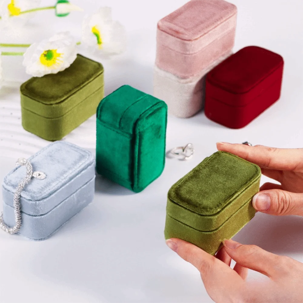 

Portable High-end Jewelry Box Elegant Velvet Jewel Case Mini Ring Earring Storage Box