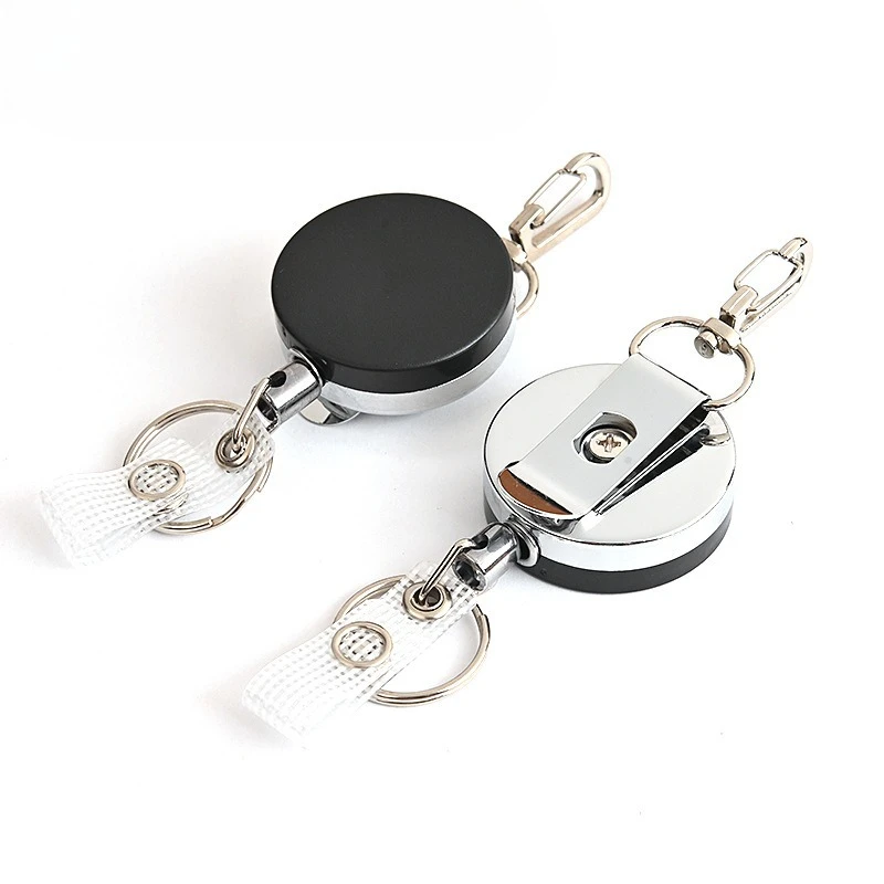 Retractable Pull Badge Reel Black Metal ID Lanyard Name Tag Card Badge Holder Reels Fashion Belt Key Ring Chain