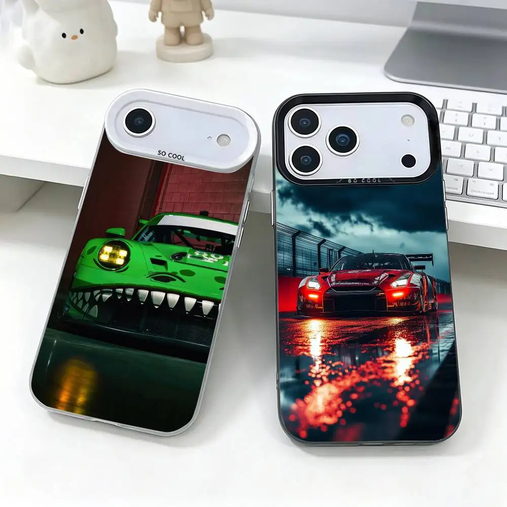 

GT3 car Cool Phone Case For iPhone 17,16,15,14,13,12,11 Plus,Pro Max,XS,Grey Colorful Plated Inside Cover