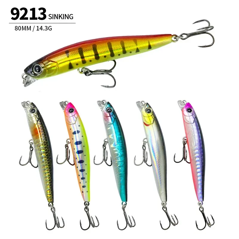80mm 14.3g Sinking Minnow Fishing Lures Long Casting Artificial Hard Bait Saltwater Trout Bass Wobblers for Pike boat fishing