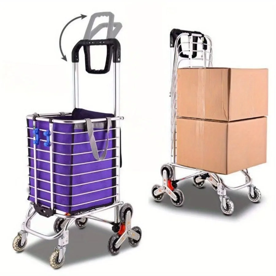 

Grocery Laundry Utility Foldable Shopping Cart Trolley Aluminum Alloy 8Wheel Stair Climbing Load Capacity 35L