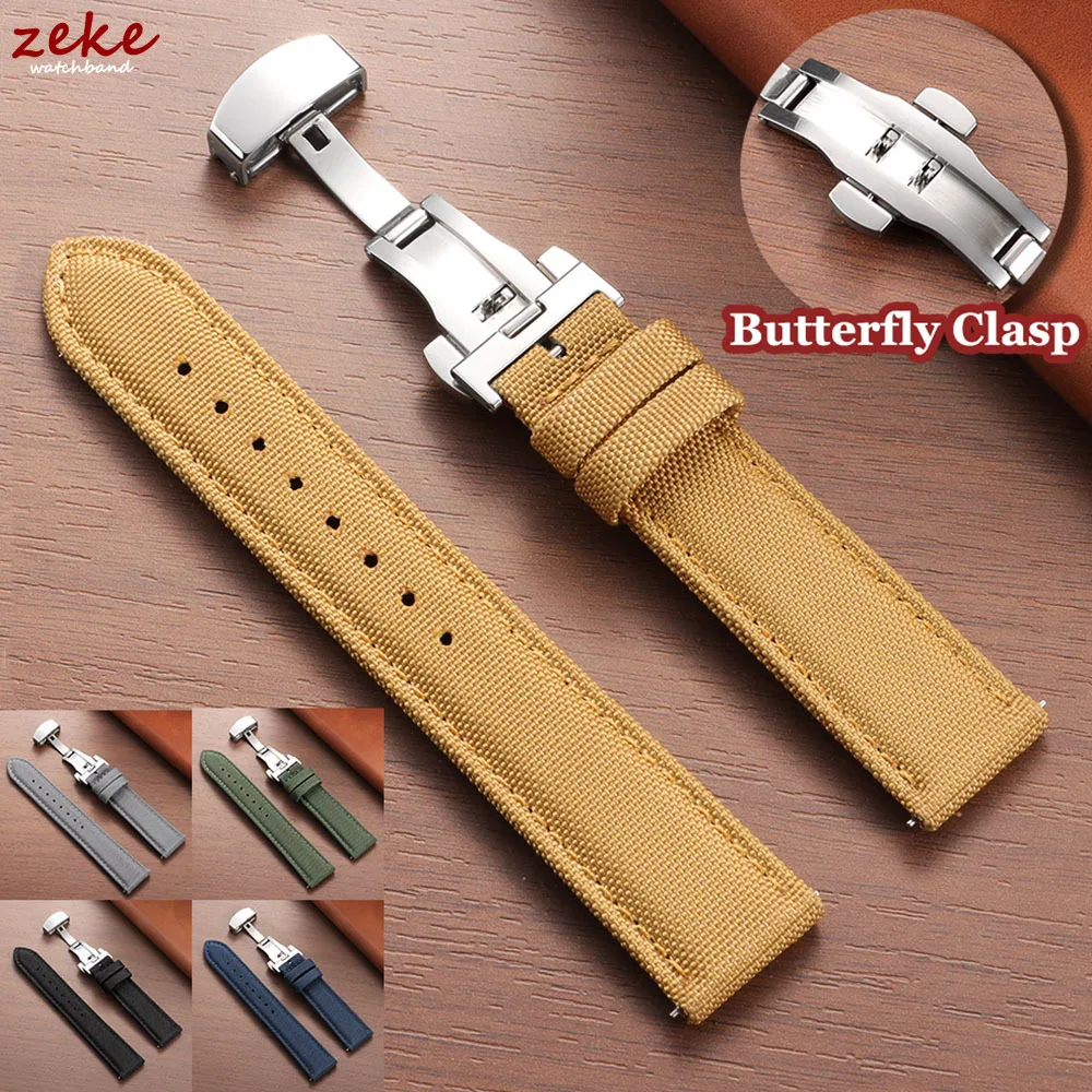 

Watchband 20mm 22mm Sailcloth Watch Strap for Omege Waterproof Nylon Canvas Wrist Bands Quick Release Butterfly Buckle Bracelets