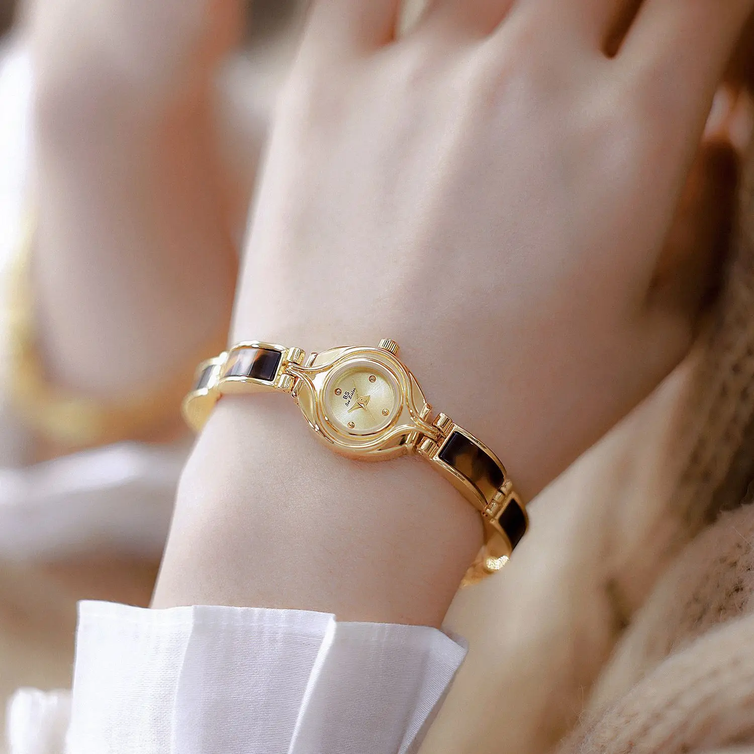 UTHAI V150 Squisito orologio da donna temperamento tartarugato ambra retrò elenco collegato orologio al quarzo orologio regalo, orologi da donna ﻿