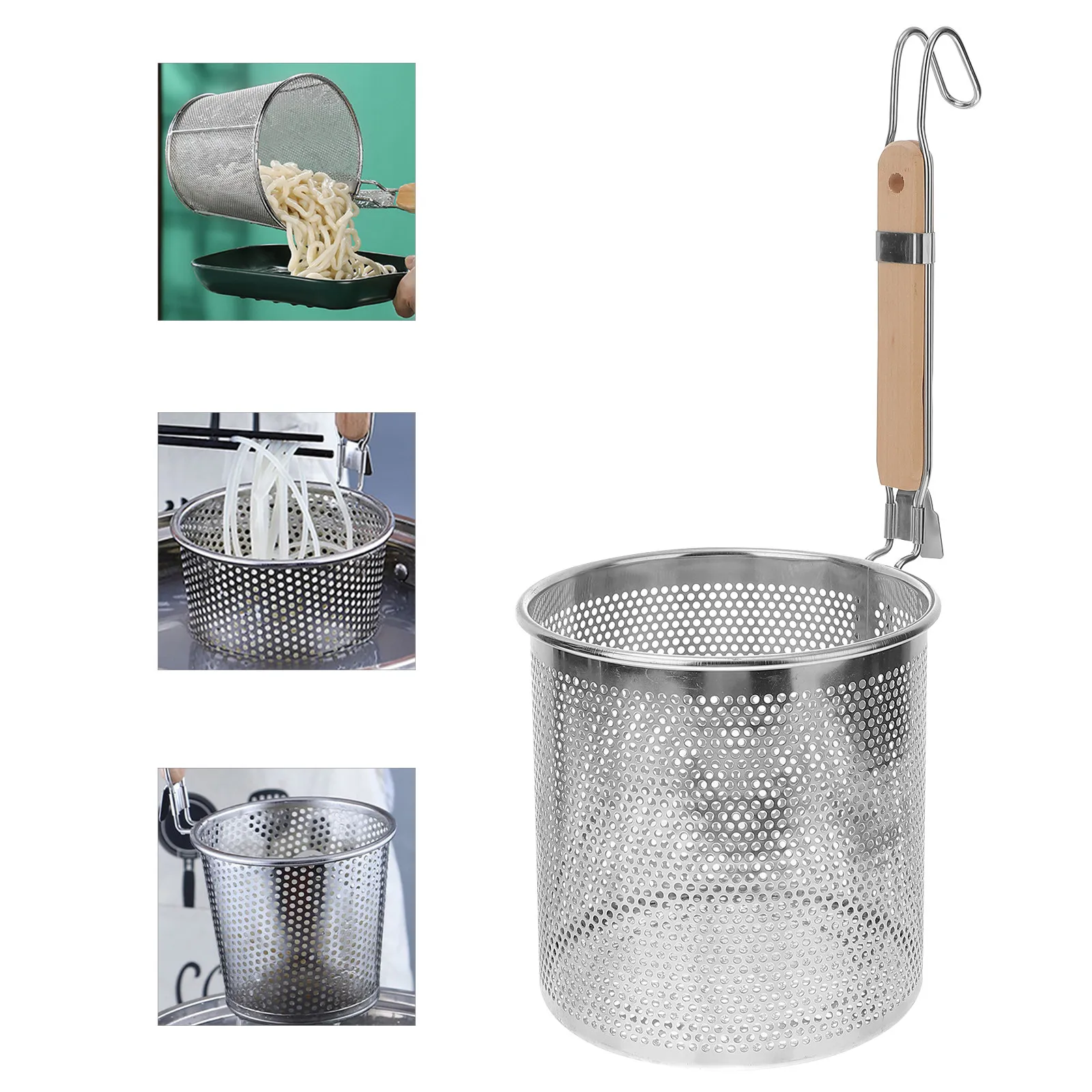 

1Pcs Premium Wooden Handle Stainless Steel Colander Spoon for Hot Pot Noodles Pasta Vegetables Frying Cooking Strainer Kitchen