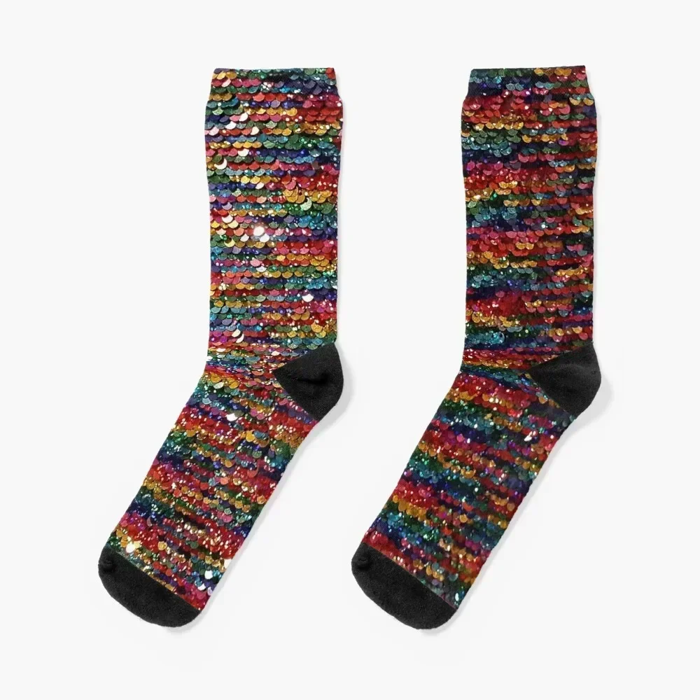

Rainbow Sequins Sparkle Vibrant Rainbow Socks Rugby cartoon hip hop Hiking boots Ladies Socks Men's