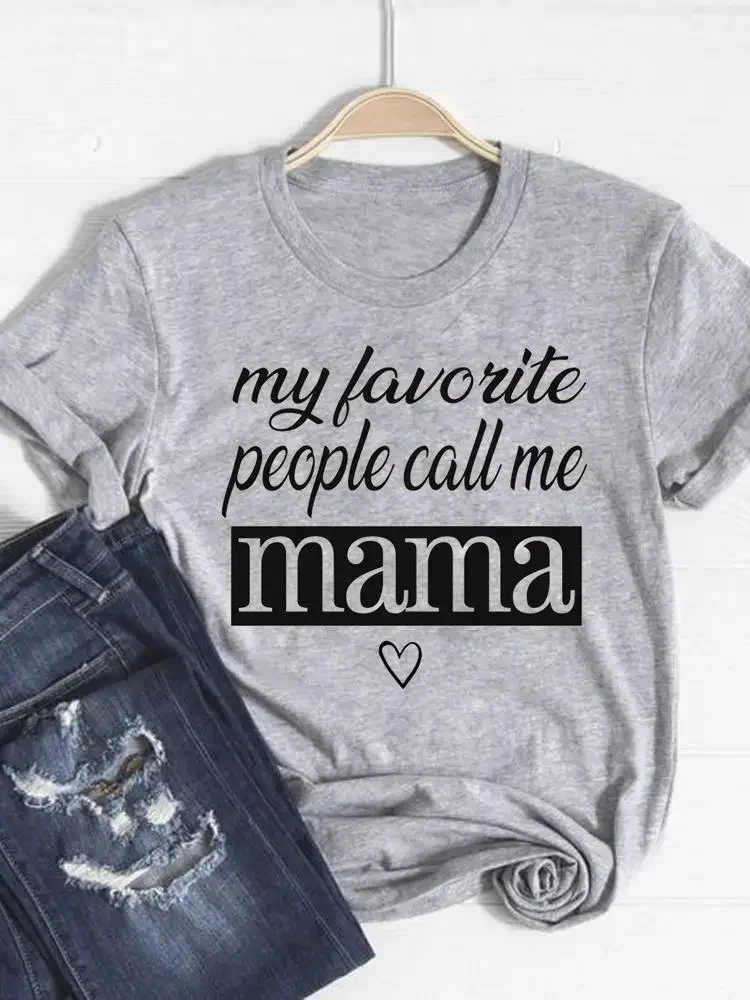 Women Clothing Fashion Graphic T-shirt Gray Basic Tee Top Mom Mama Letter 90s Trend Print T Shirt Short Sleeve Summer Clothes