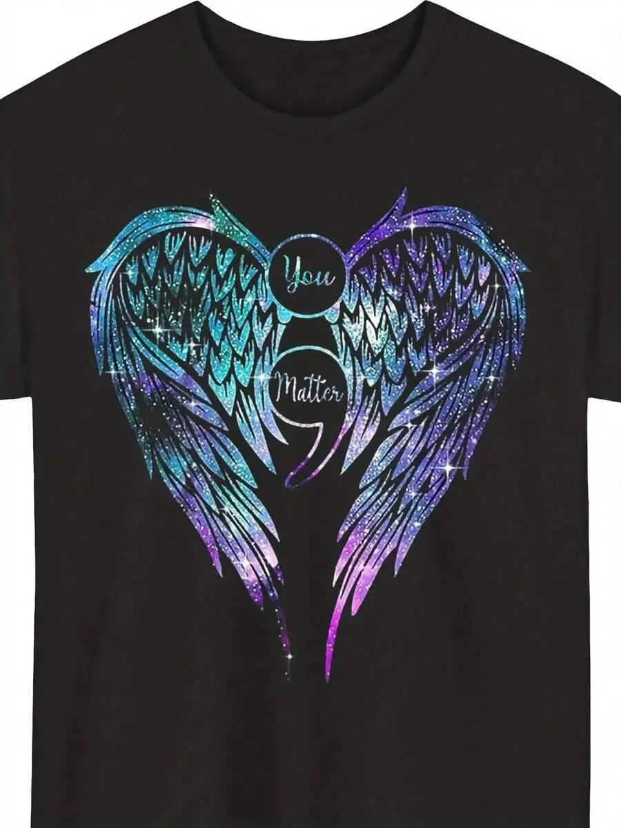 You Matter Wings Suicide Prevention Awareness T-Shirt| Crew Neck, Short Sleeve, Digital Heat Transfer, Casual Style, All-Season  100% Cotton Trendy Y2K Short-Sleeve Tee-Soft, Quick-Drying, Moisture-Wicking, Great Gift for Christmas or Halloween.