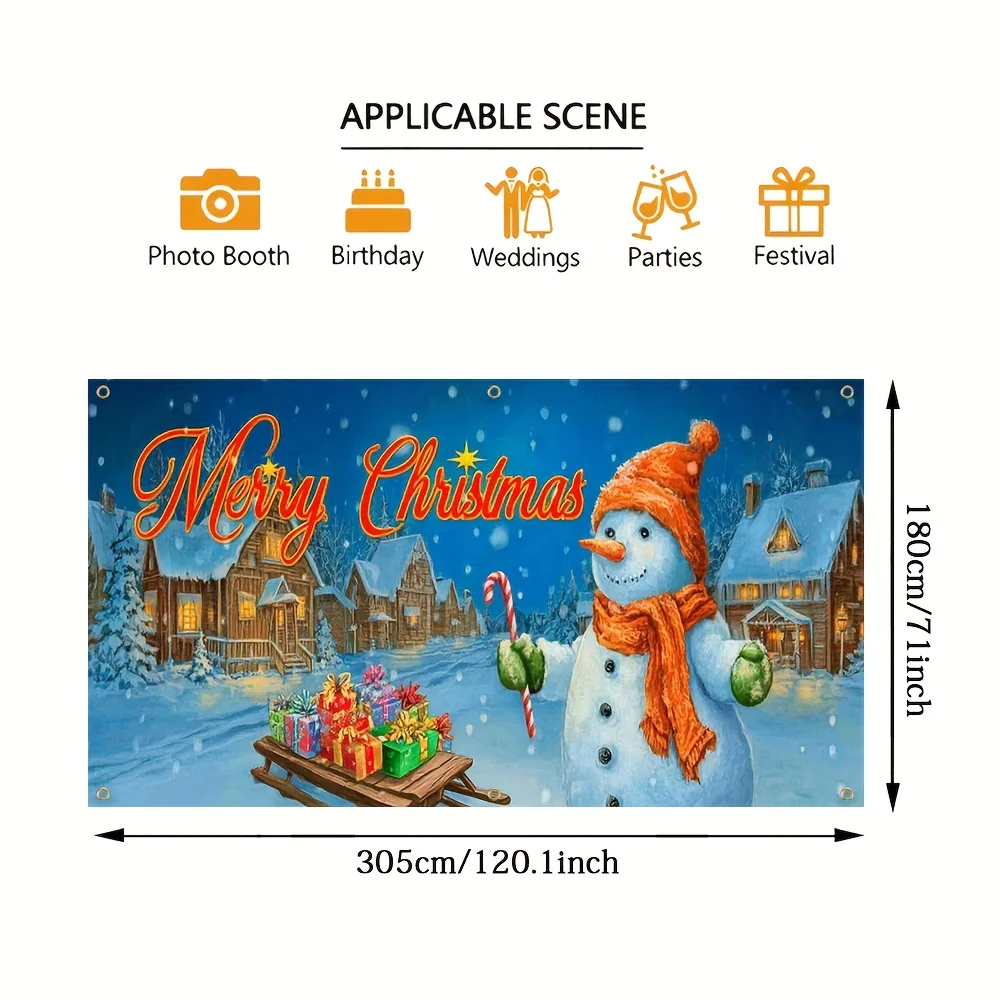 خطة ثنائية الأبعاد، 1 علم باب المرآب لعيد الميلاد المجيد - تصميم رجل الثلج ومشهد القرية، أنيق، ملحقات مناسبات العطلات
