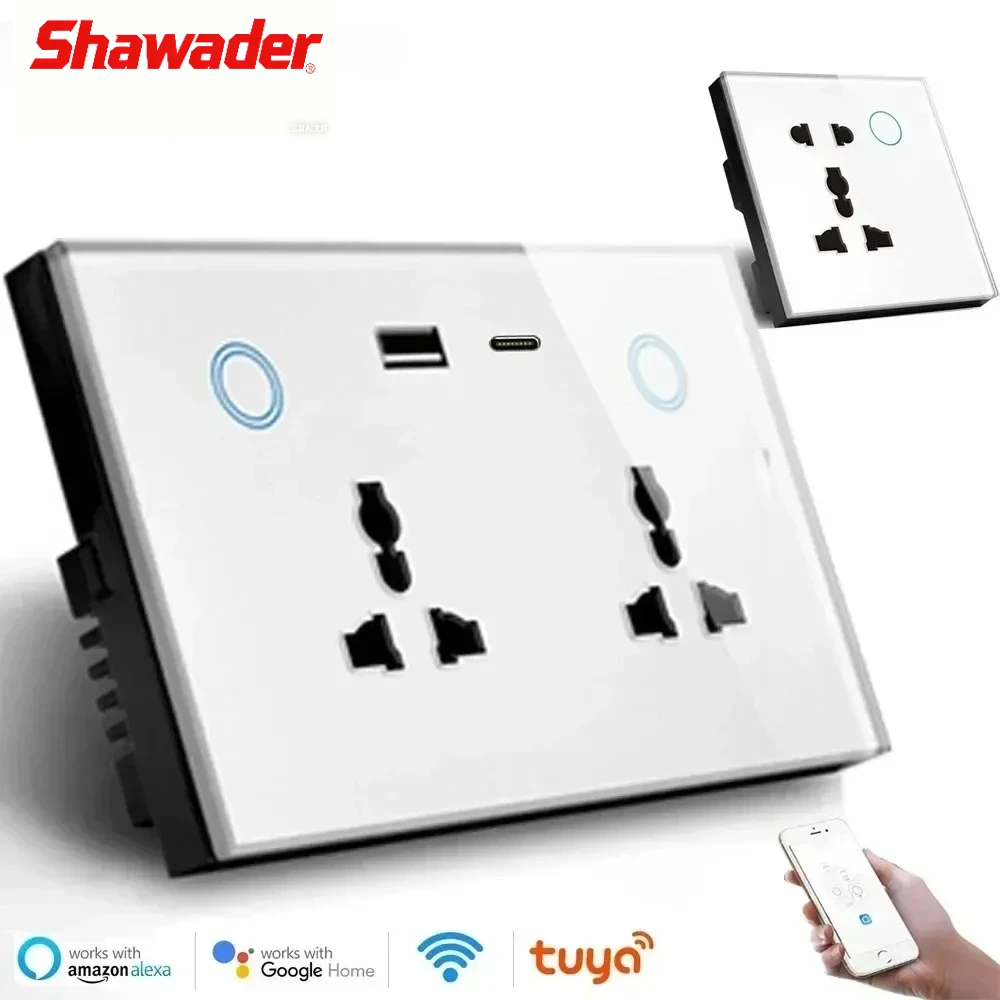 

Shawader Tuya Wi-Fi Smart USB Type-C PD 20 Вт настенная розетка универсальная электрическая розетка выключатель питания беспроводной, Alexa Google Home