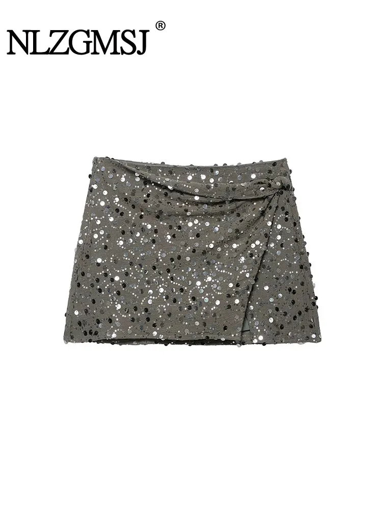

NLZGMSJ женская мини-юбка женская высокая талия с блестками на молнии юбки трапециевидной формы женская шикарная блестящая клубная вечерние женская одежда ﻿ Y2K