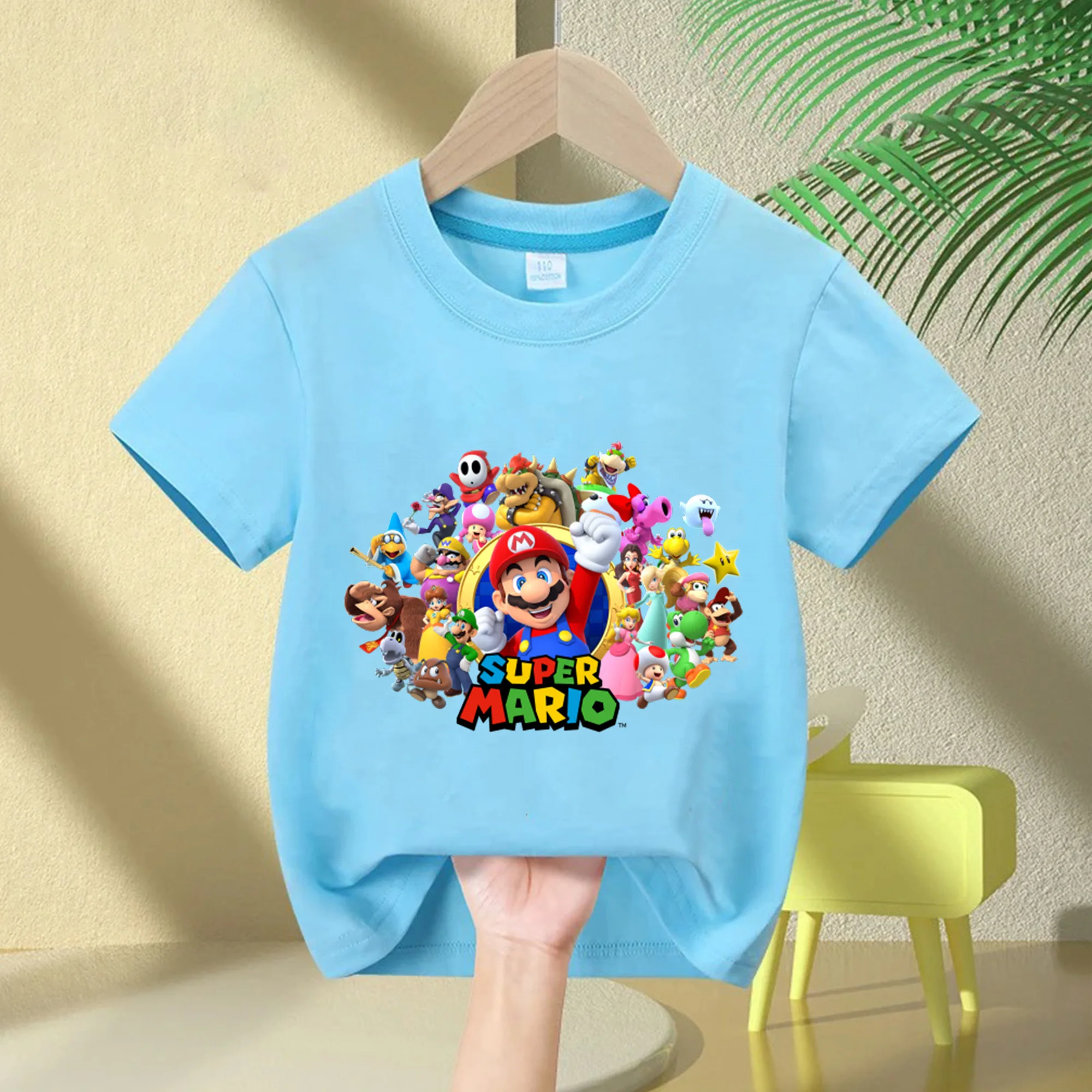 

2025 Cotton Round Neck T-shirt Summer Boys Girls Breathable Clothing Anime Super Mario Cartoon cute CosPlay Short Sleeve