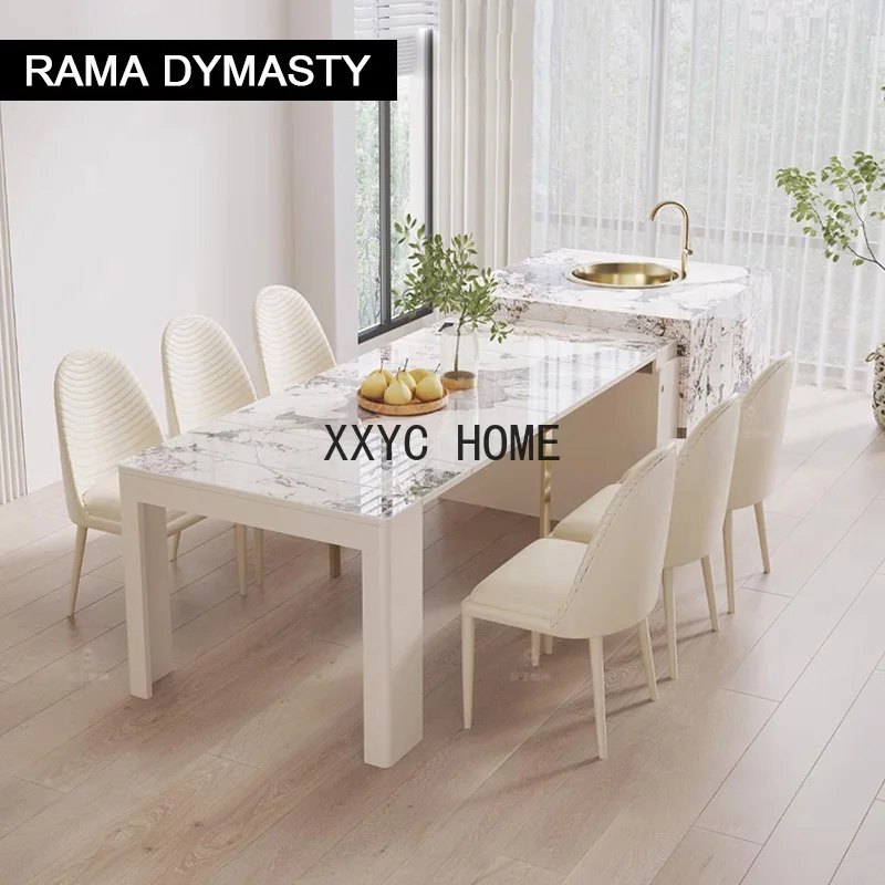 Nordic Slate White Folding Dining Table Dining Chair Small Apartment Retractable Slate Dining Table Home