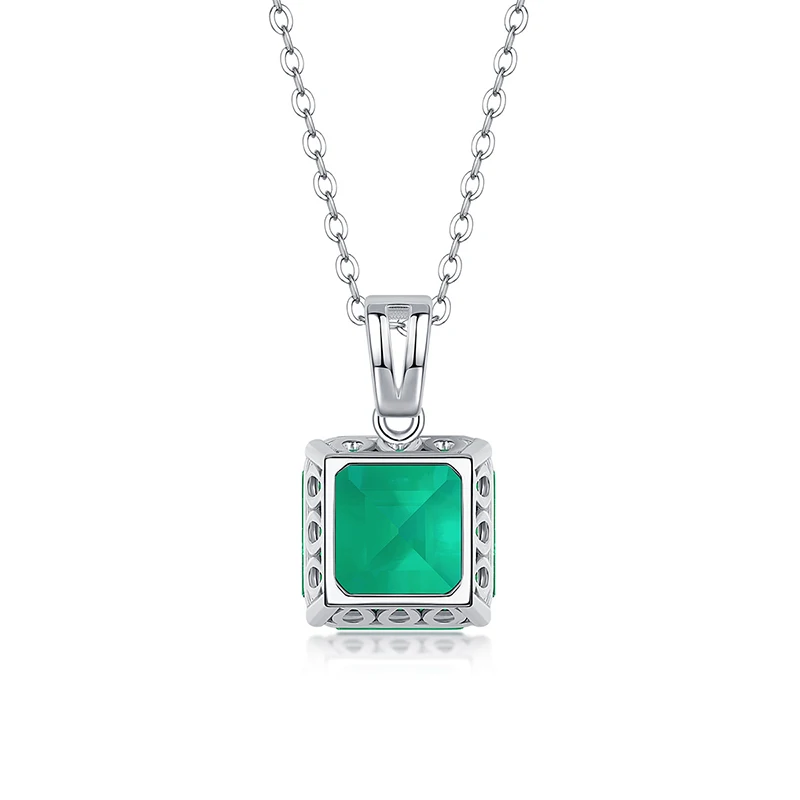 Simplicity 925 Sterling Silver Inlaid Zircon Cultivate Emerald Square Pendant Necklace for Women Romantic Wedding Jewelry Gift