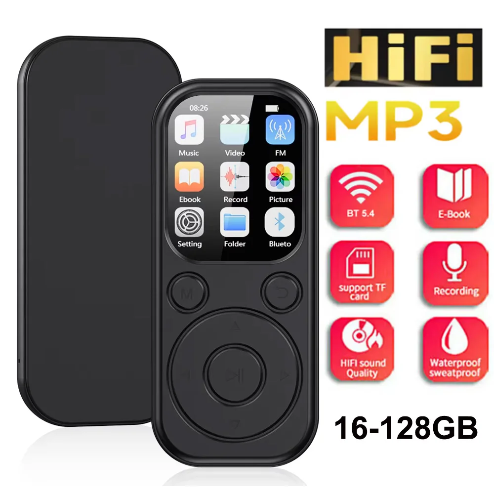 Reproductor MP3 Bluetooth Puerto tipo C para carga rápida Versión Bluetooth 5,4 Tarjeta de memoria expandible Reproductor de música Grabación FM Libro electrónico