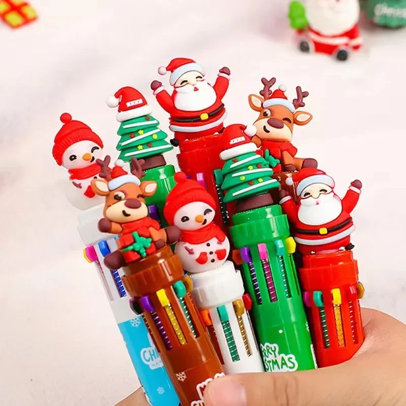 12 Pcs Creative 10 Colors Ballpoint Pen Cartoon Christmas Series Prizes Gifts