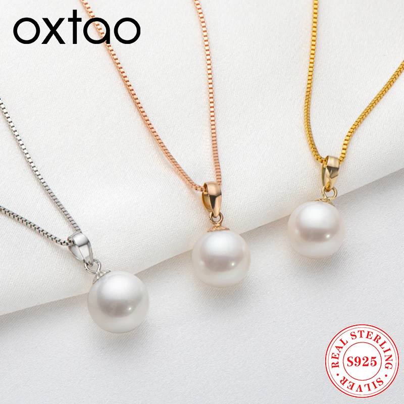 

OXTAO Ожерелье из настоящего 18-каратного золота с натуральным пресноводным жемчугом, подвеска, цепочка белого/золотого цвета, изысканные ювелирные изделия, ожерелье из стерлингового серебра 925 пробы