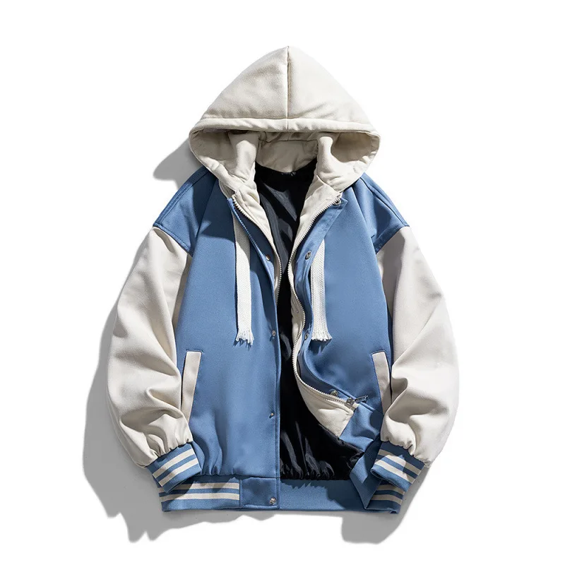 

New Autumn Men's Loose Baseball Suit Men's Jacket Trendy Fashion Fake Two Piece Hooded Jacket for Men