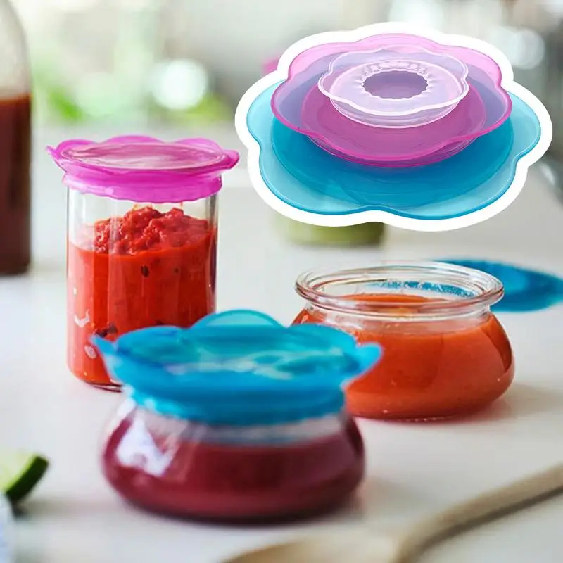 Silicone Stretch Lids Set Reusable Food Petal-Shaped Bowl Covers Round Petal-Shaped Elastic Food Container Fresh-Keeping Cover