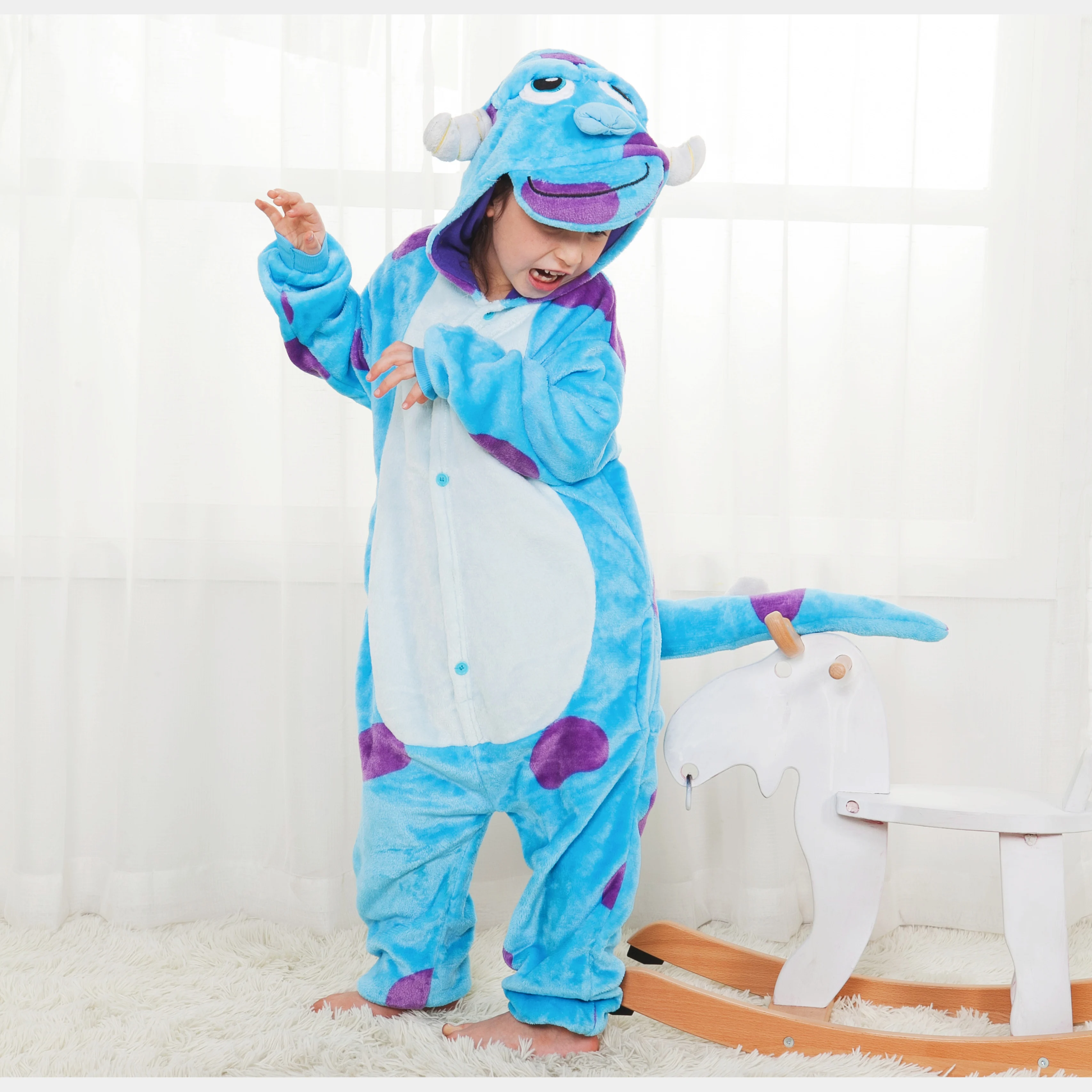 Kids Autumn Winter Cute Sulley Flannel Pajamas Children Sleepwear Kigurumi Onesies Boys Girls Blanket Sleepers Halloween Costume