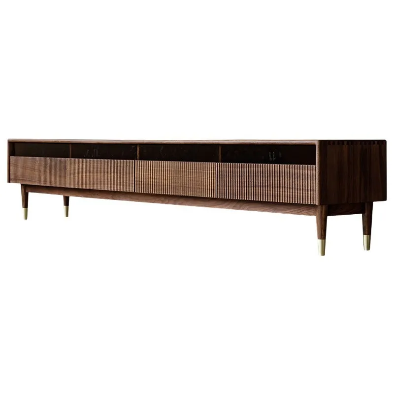 

North American black walnut TV cabinet, solid wood audio-visual living room modern simple style high-footed cabinet
