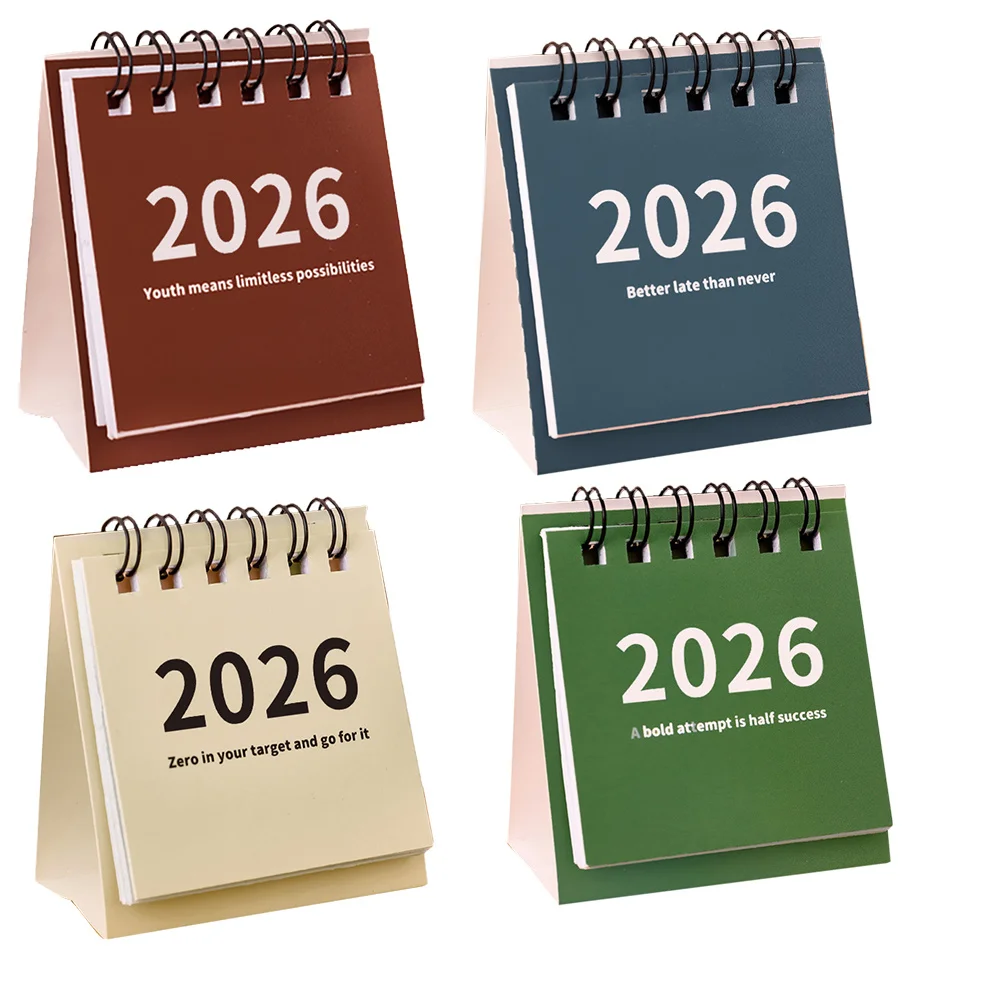

4pcs Mini Desk Calendar 2026 Small Desktop Standing Flip Monthly Planner For Home Office School Daily Use Vivid Color