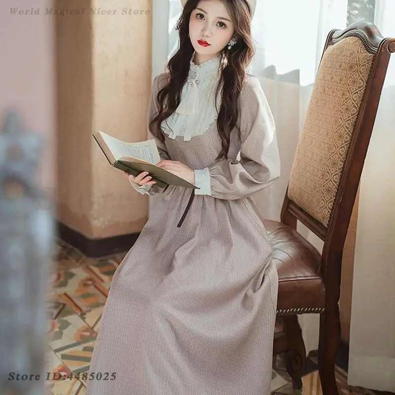 Literary Vintage Dresses for Women Long Sleeve Spring Autumn Cute Sweet Lolita Vestidos Palace Style Retro Elegant Cosplay Dress