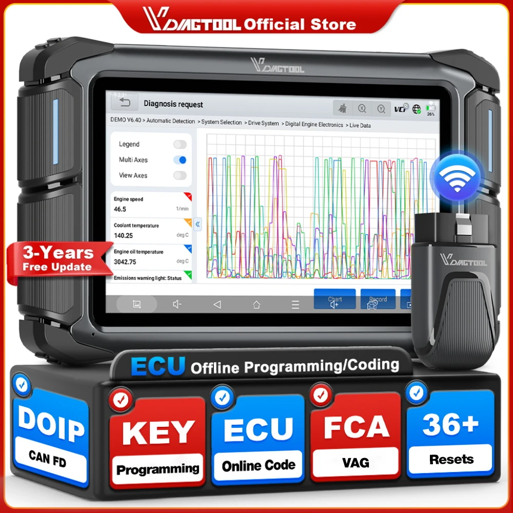 VDIAGTOOL VD70S VD70 BT Scanner automobile Bluetooth Outils de diagnostic de voiture sans fil Programmation/codage hors ligne ECU FCA DOIP