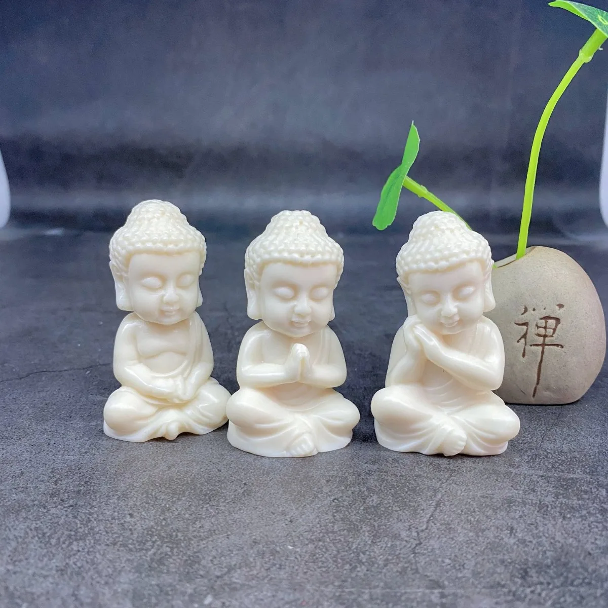 Natural Tagua Nut Carved Cartoon Baby Buddha Little Rulai Statue Multi‑Use Home Vehicle Hanging Decor Collectible Craft Gift