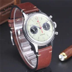 Red STAR Men Mechanical Watches 38mm Chronograph Waterproof Wristwatch Mens Original ST1901 Movement Pilot Watch With Gooseneck