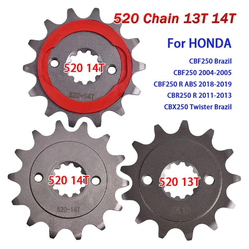 520 13T 14T Front Sprocket For HONDA CBF250 2004 2005 CBF250R 2018 2019 CBR250 CBR250R 2011-2013 CBX250 Twister CBR CBF 250 R